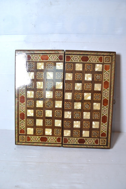 Jeu d'échecs de dames et de Backgammon en marqueterie