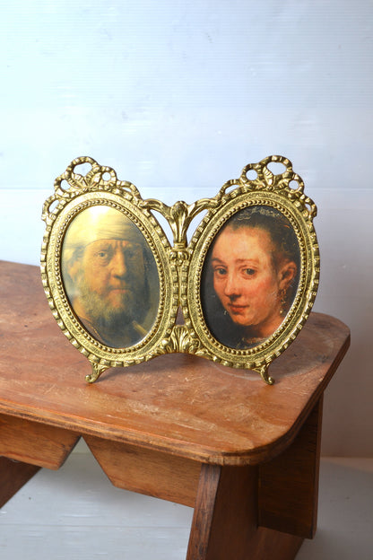 Ancien cadre double doré en laiton à poser