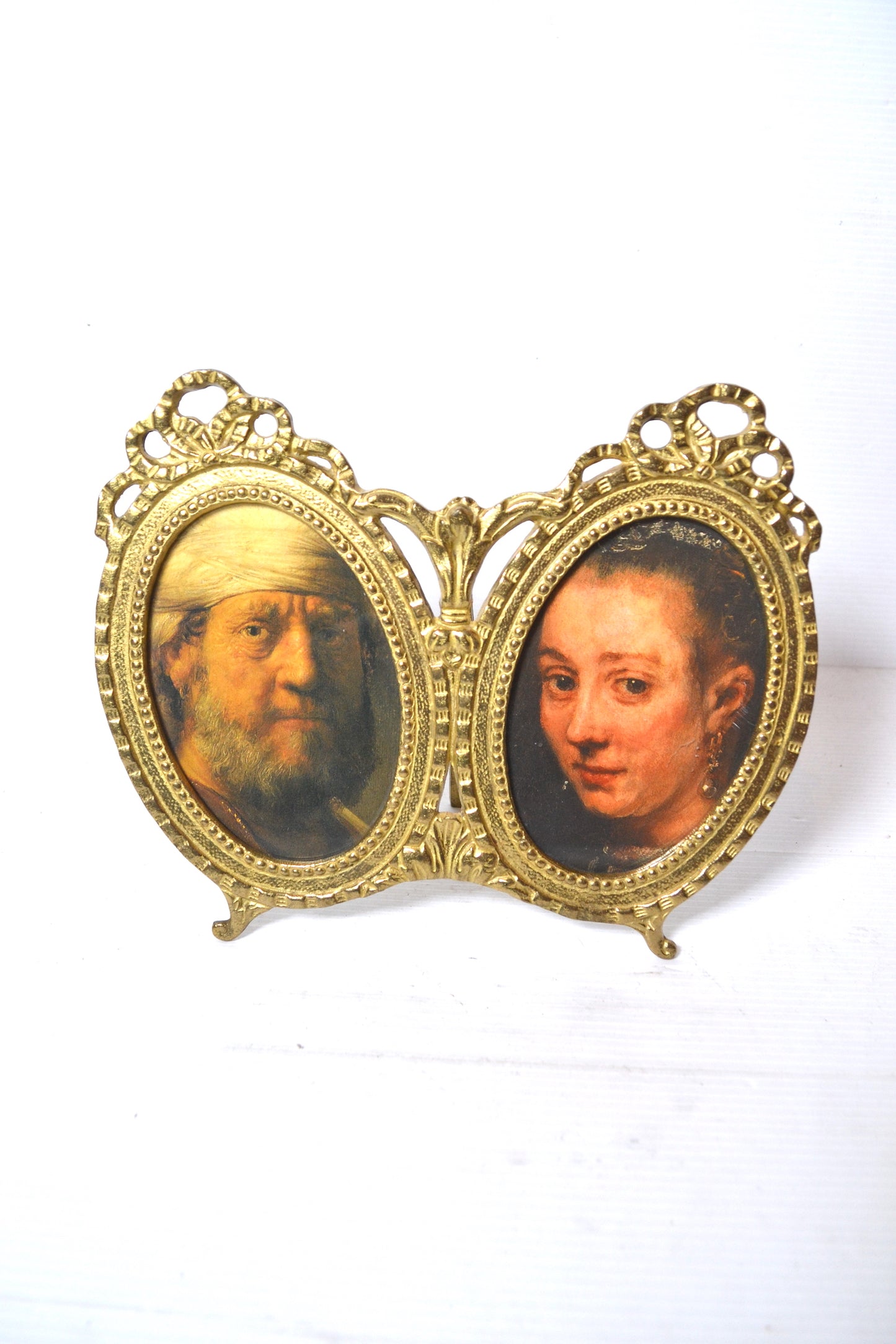 Ancien cadre double doré en laiton à poser