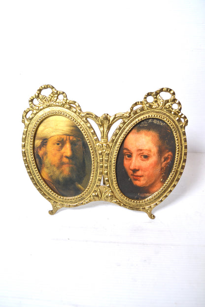 Ancien cadre double doré en laiton à poser