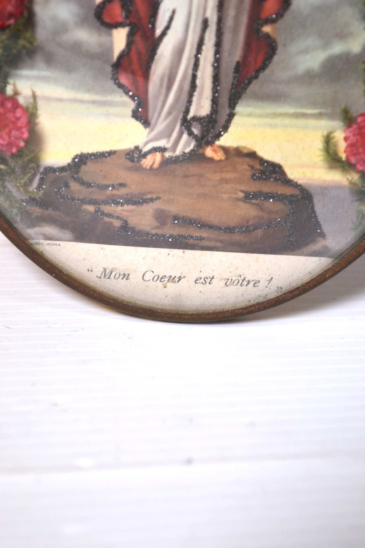 Cadre bombé religieux Christ au cœur flamboyant