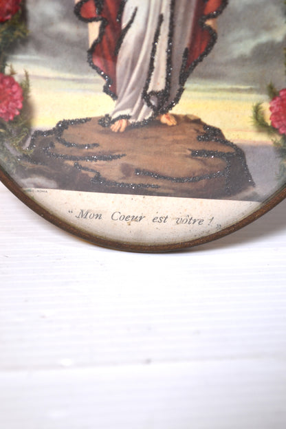 Cadre bombé religieux Christ au cœur flamboyant