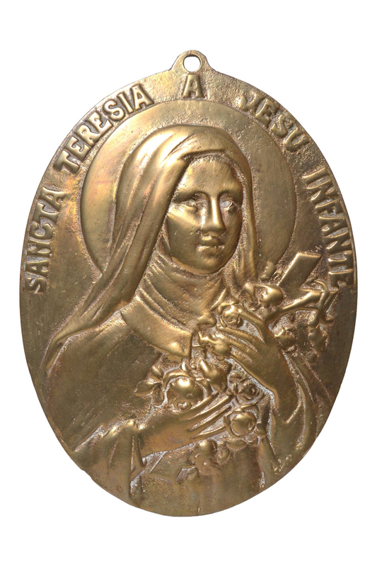 Ancienne plaque religieuse dorée Sainte-Thérèse