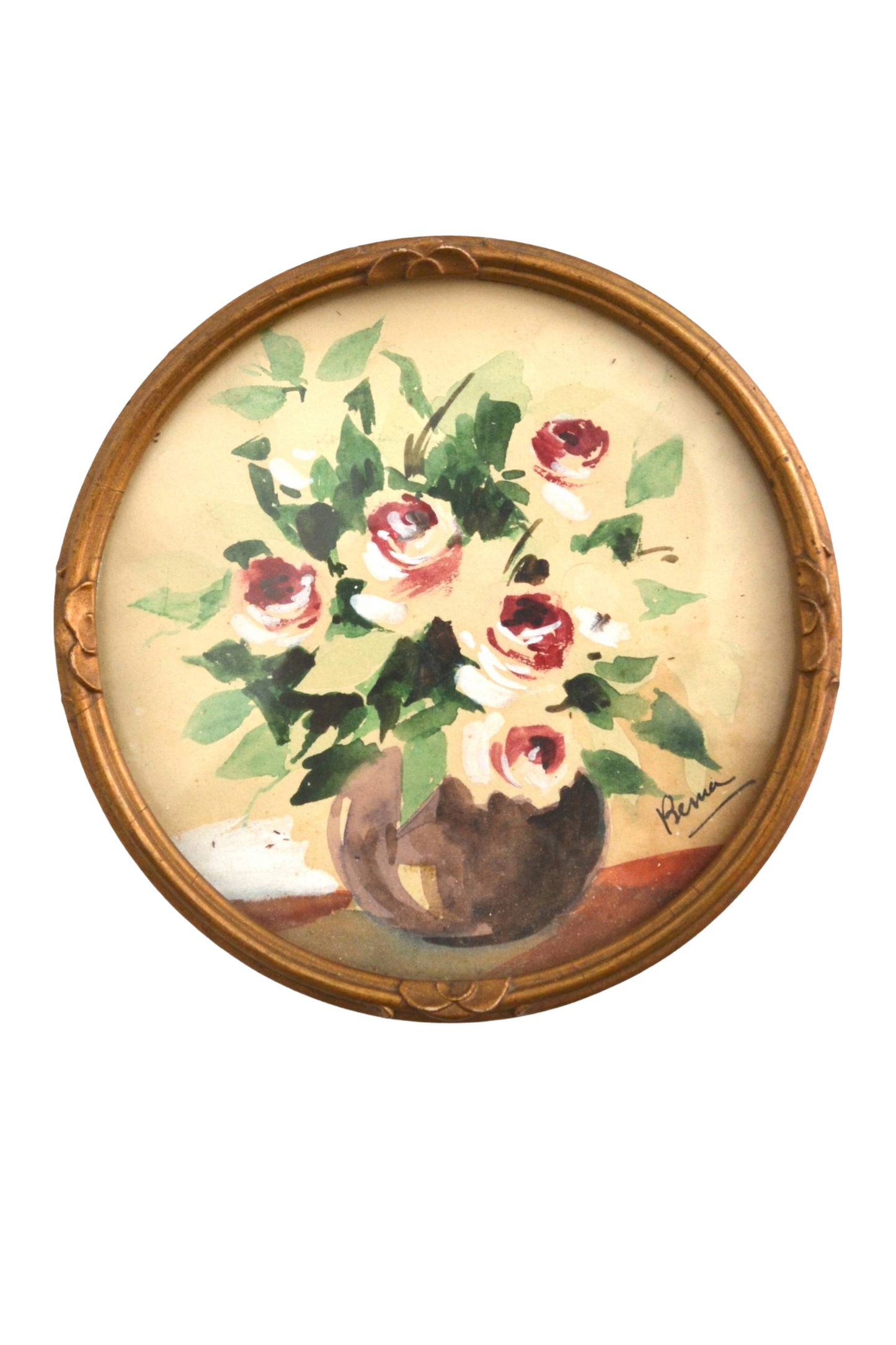 Cadre rond en bois doré
