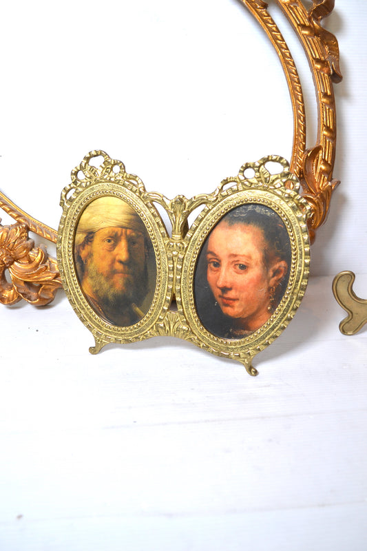 Ancien cadre double doré en laiton à poser