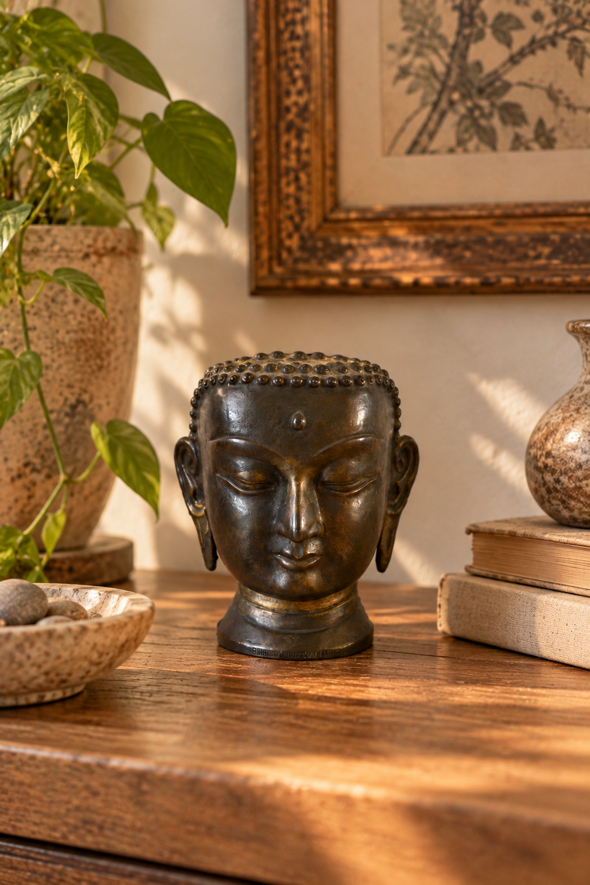 Photophore tête de Bouddha